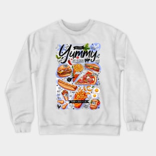 Food, yummy, print, burger, pizza, sandwich, roll, chicken Crewneck Sweatshirt